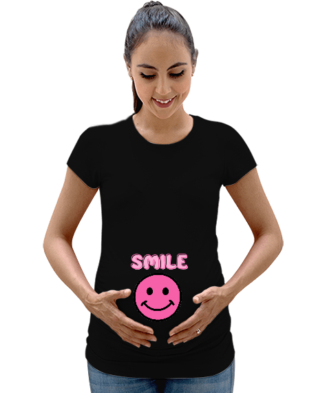 Tisho - Gülümsemek Smile Yazılı Siyah Kadın Hamile Tişört