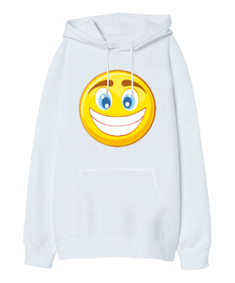Tisho - Gülümseyen Emoji Oversize Unisex Kapüşonlu Sweatshirt