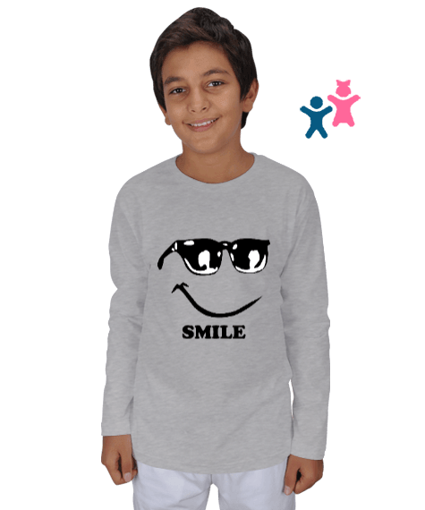 Tisho - Gülümseyen ve gözlüklü yüz ifadesi baskılı erkek çocuk Çocuk Unisex Uzunkollu