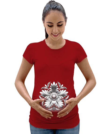 Tisho - gümüş renkli çiçek desenli Kadın Hamile Tişört