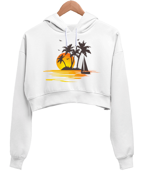 Tisho - Gün batımı Kadın Crop Hoodie Kapüşonlu Sweatshirt