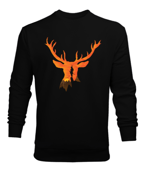 Tisho - Günbatımı Geyik, Deer Siyah Erkek Sweatshirt