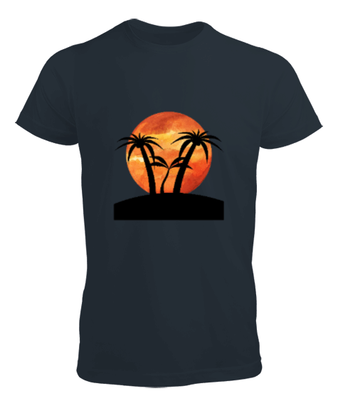 Tisho - Günbatımı ve Palmiye Ağaçları Tasarımı, Füme Renkli Erkek Tişört