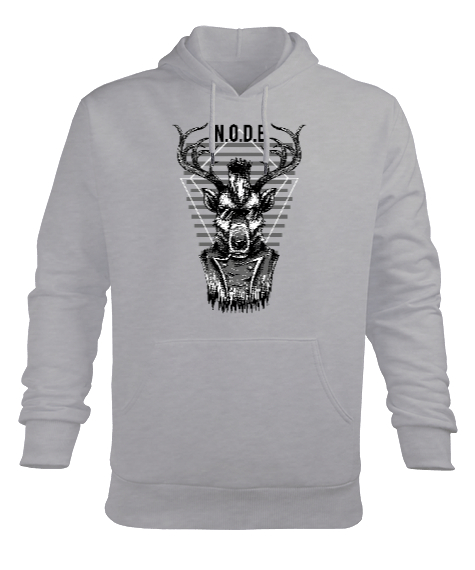 Tisho - Güneş Gözlüklü Cool Geyik - Deer Gri Erkek Kapüşonlu Hoodie Sweatshirt