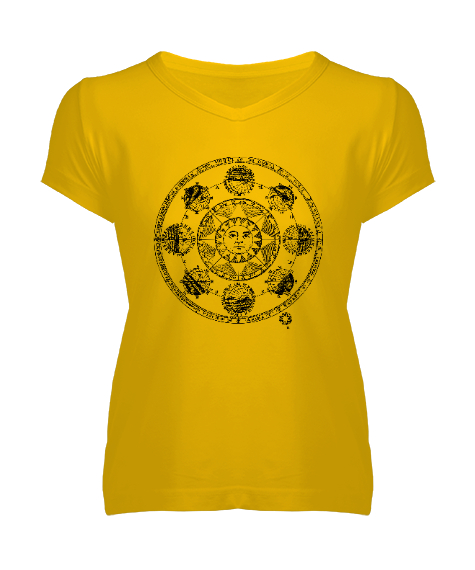 Tisho - GÜNEŞ Sarı Kadın V Yaka Tişört