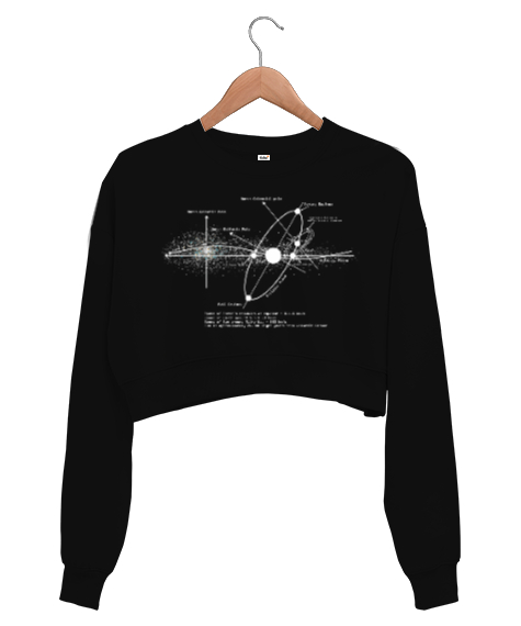 Tisho - Güneş Sistemi, Solar Systems Diagram Astronomi Baskılı Siyah Kadın Crop Sweatshirt