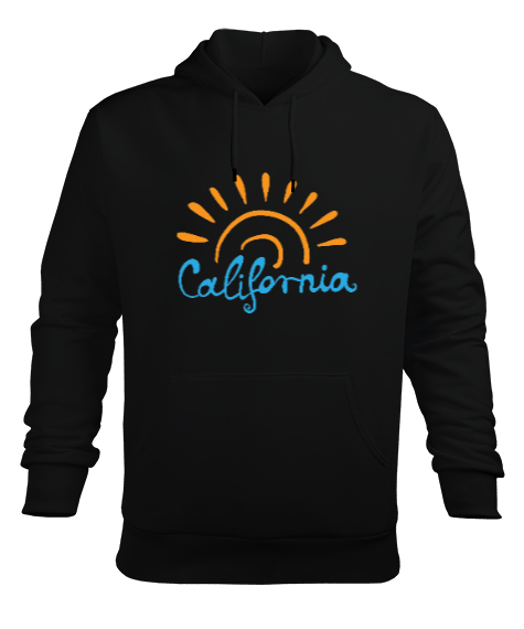 Tisho - Güneşli California Tasarım Baskılı Siyah Erkek Kapüşonlu Hoodie Sweatshirt
