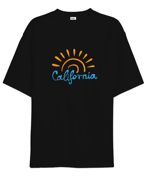 Tisho - Güneşli California Tasarım Baskılı Siyah Oversize Unisex Tişört