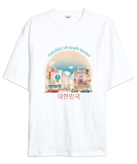 Tisho - Güney Kore Sokakları Beyaz Oversize Unisex Tişört