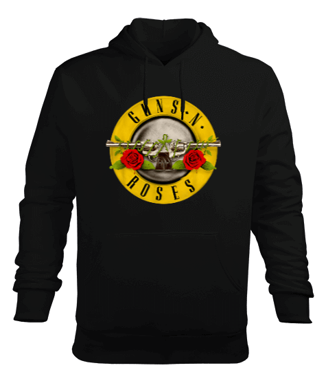 Tisho - Guns N Roses Baskılı Siyah Erkek Kapüşonlu Hoodie Sweatshirt