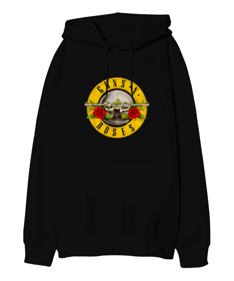 Tisho - Guns N Roses Baskılı Siyah Oversize Unisex Kapüşonlu Sweatshirt