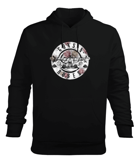 Tisho - Guns N Roses Floral Bullet Baskılı Siyah Erkek Kapüşonlu Hoodie Sweatshirt