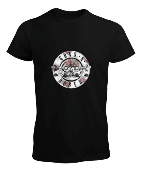 Tisho - Guns N Roses Floral Bullet Baskılı Siyah Erkek Tişört