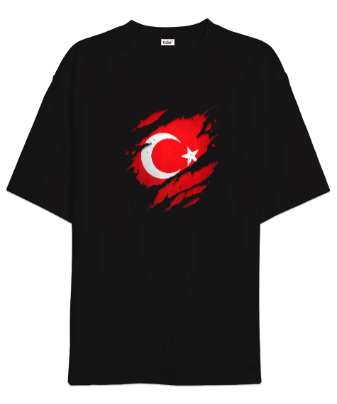 Tisho - Gururlu Türkiye Türk Tasarım Baskılı Siyah Oversize Unisex Tişört