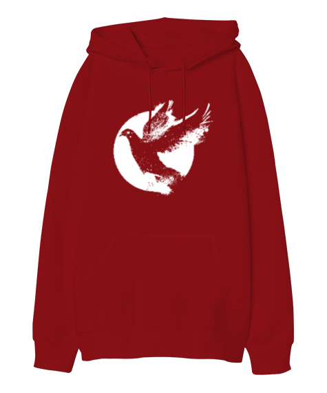 Tisho - Güvercin - Barış - Dove Kırmızı Oversize Unisex Kapüşonlu Sweatshirt