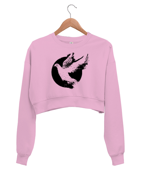 Tisho - Güvercin - Barış - Dove Pembe Kadın Crop Sweatshirt