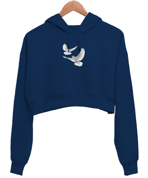 Tisho - Güvercin Kadın Crop Hoodie Kapüşonlu Sweatshirt