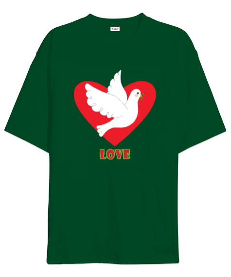 Tisho - güvercin ve kalp logolu tasarım Oversize Unisex Tişört