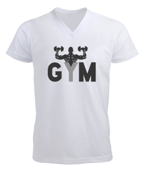 Tisho - GYM - Fitness - Body Boulding Beyaz Erkek Kısa Kol V Yaka Tişört