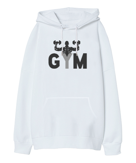 Tisho - GYM - Fitness - Body Boulding Beyaz Oversize Unisex Kapüşonlu Sweatshirt