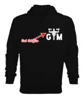 GYM - Fitness - Body Boulding Siyah Erkek Kapşonlu Fermuarlı - Thumbnail