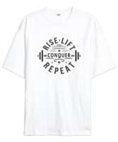 Gym Fitness Halter Rutin - Routine Repeat Beyaz Oversize Unisex Tişört - Tisho