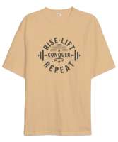 Gym Fitness Halter Rutin - Routine Repeat Camel Oversize Unisex Tişört - Tisho