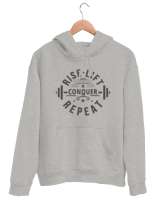 Gym Fitness Halter Rutin - Routine Repeat Gri Unisex Kapşonlu Sweatshirt - Tisho