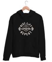Gym Fitness Halter Rutin - Routine Repeat Siyah Unisex Kapşonlu Sweatshirt - Tisho