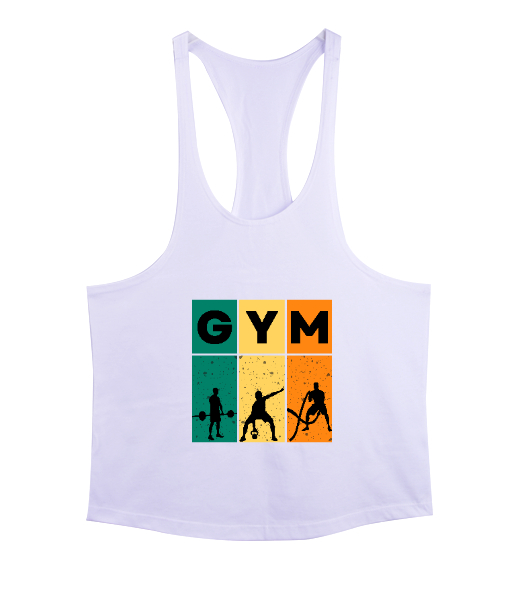Tisho - GYM Fitness Vücut Geliştirme Motivasyon Beyaz Erkek Tank Top Atlet