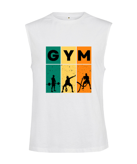 Tisho - GYM Fitness Vücut Geliştirme Motivasyon Beyaz Kesik Kol Unisex Tişört