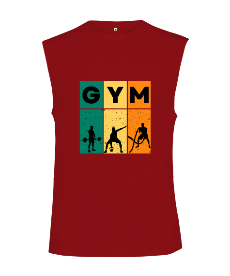 Tisho - GYM Fitness Vücut Geliştirme Motivasyon Kırmızı Kesik Kol Unisex Tişört