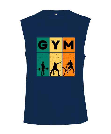 Tisho - GYM Fitness Vücut Geliştirme Motivasyon Lacivert Kesik Kol Unisex Tişört