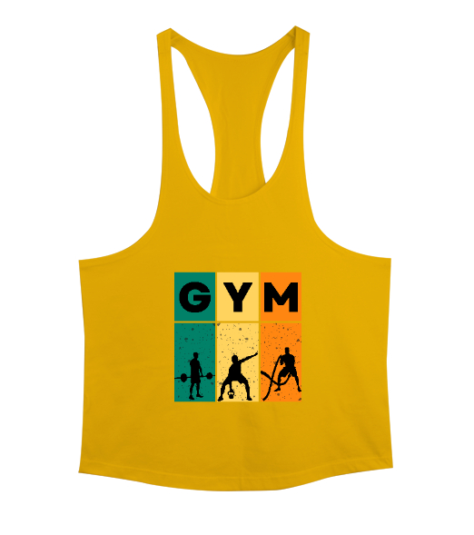 Tisho - GYM Fitness Vücut Geliştirme Motivasyon Sarı Erkek Tank Top Atlet
