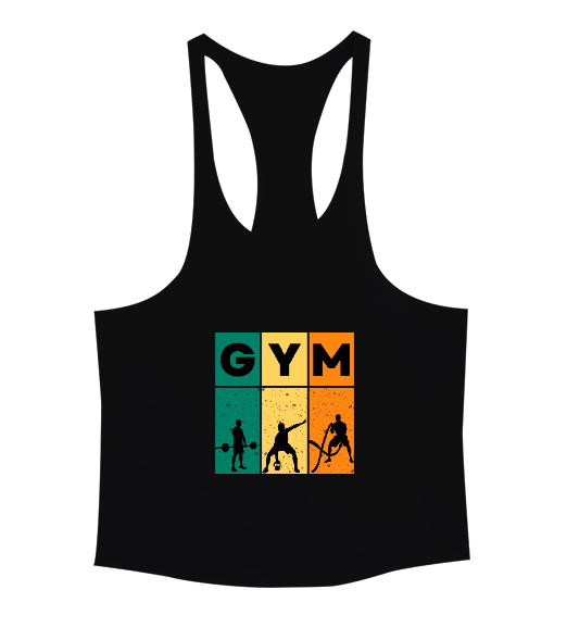 Tisho - GYM Fitness Vücut Geliştirme Motivasyon Siyah Erkek Tank Top Atlet