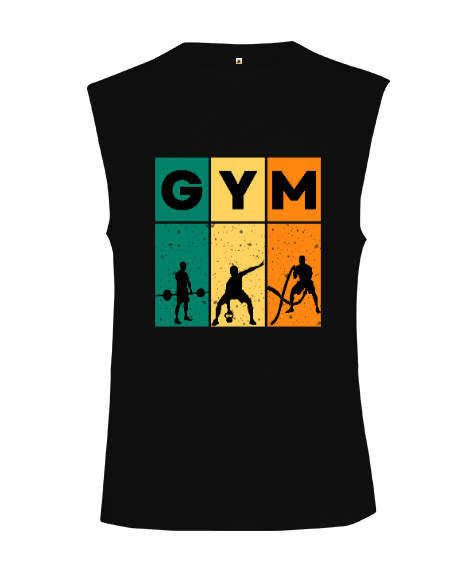 Tisho - GYM Fitness Vücut Geliştirme Motivasyon Siyah Kesik Kol Unisex Tişört