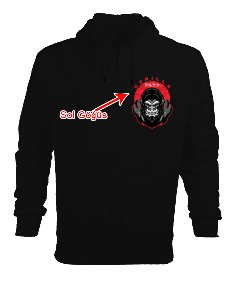 Tisho - GYM Gorilla Kırmızı Erkek Kapşonlu Fermuarlı