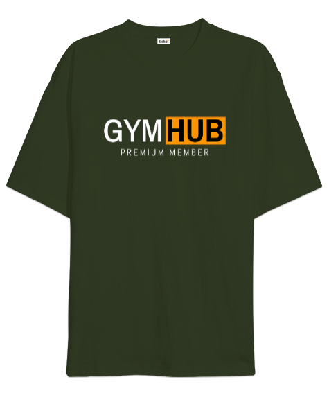 Tisho - Gym Hub Premium Member Haki Yeşili Oversize Unisex Tişört
