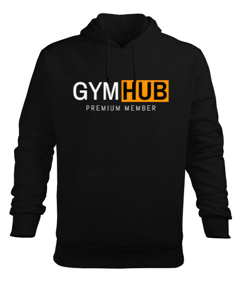 Tisho - Gym Hub Premium Member Siyah Erkek Kapüşonlu Hoodie Sweatshirt
