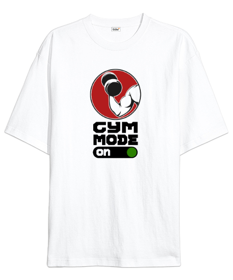 Tisho - GYM Mode - Fitness V1 Beyaz Oversize Unisex Tişört