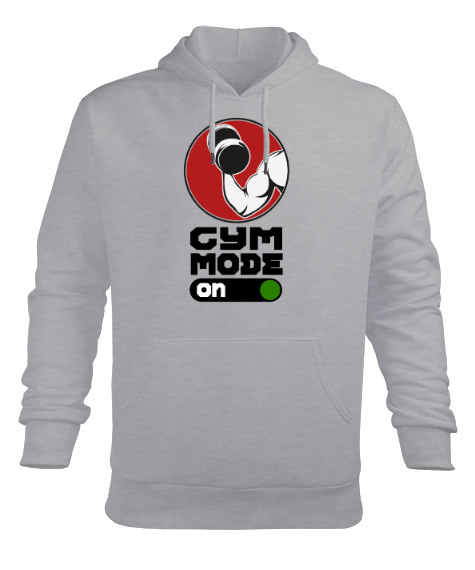 Tisho - GYM Mode - Halter Fitness V1 Gri Erkek Kapüşonlu Hoodie Sweatshirt