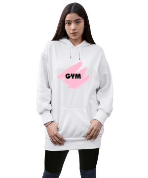 Tisho - Gym Yazılı Kadın Uzun Kapşonlu Hoodie Sweatshirt Kadın Uzun Hoodie Kapüşonlu Sweatshirt