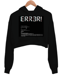 Hacker error Kadın Crop Hoodie Kapüşonlu Sweatshirt - Thumbnail