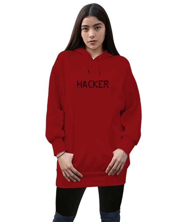 Tisho - HACKER SWEATSHİRT Kadın Uzun Hoodie Kapüşonlu Sweatshirt