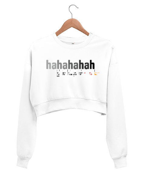 Tisho - hahahahah - Kahkaha Değerleri- Beyaz Kadın Crop Sweatshirt