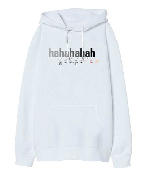 Tisho - hahahahah - Kahkaha Değerleri- Beyaz Oversize Unisex Kapüşonlu Sweatshirt