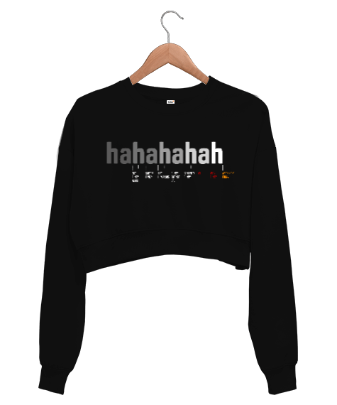 Tisho - hahahahah - Kahkaha Değerleri- Siyah Kadın Crop Sweatshirt
