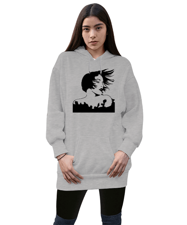 Tisho - Hair Kadın Uzun Hoodie Kapüşonlu Sweatshirt