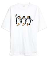Halay ve Penguenler Beyaz Oversize Unisex Tişört - Tisho