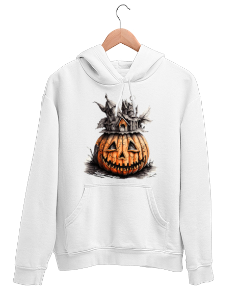 Tisho - Halloween Bal Kabağı Beyaz Unisex Kapşonlu Sweatshirt